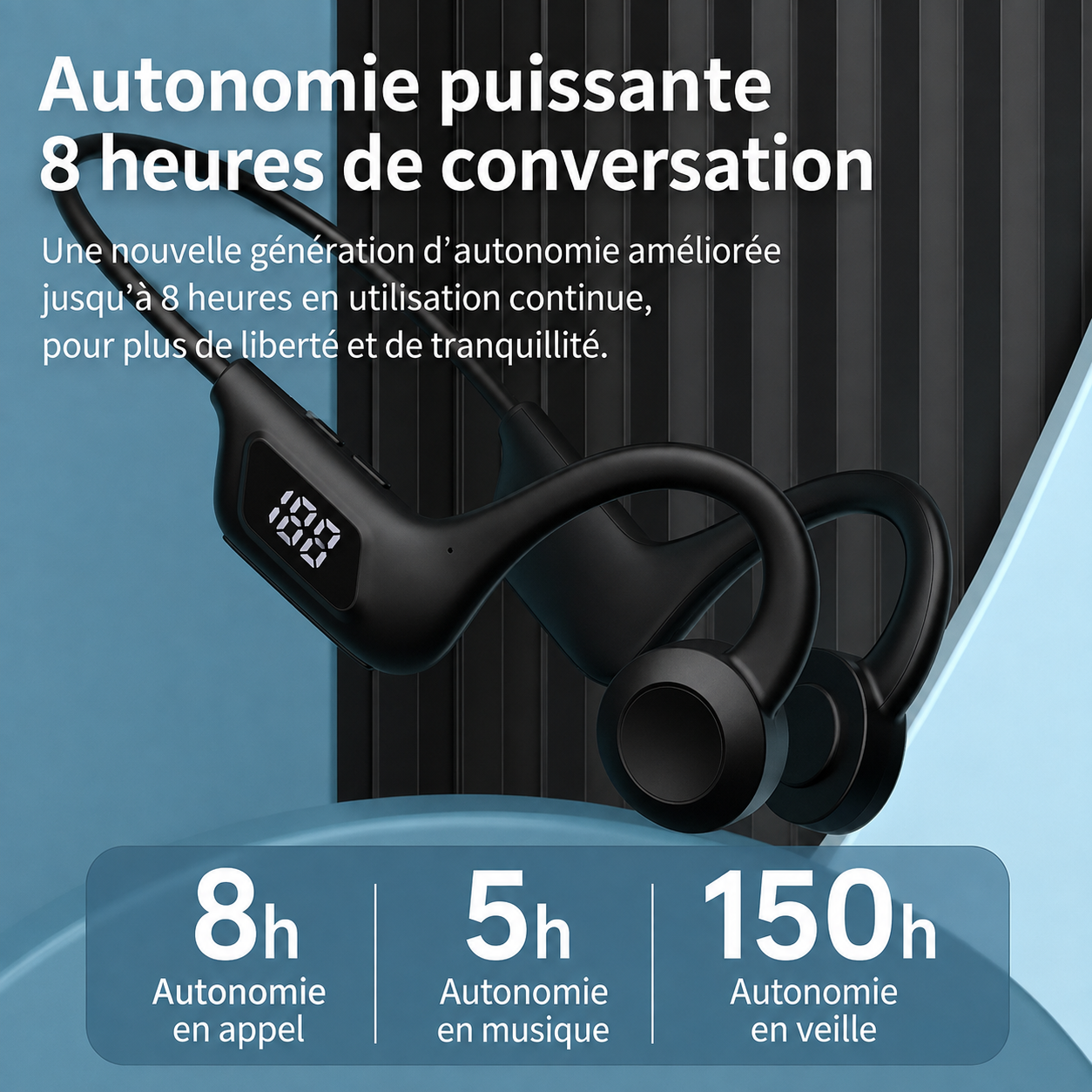 Casque à Conduction Osseuse Sans Fil Bluetooth – Écouteurs Sport avec Affichage LED-accessoires-Oslo France