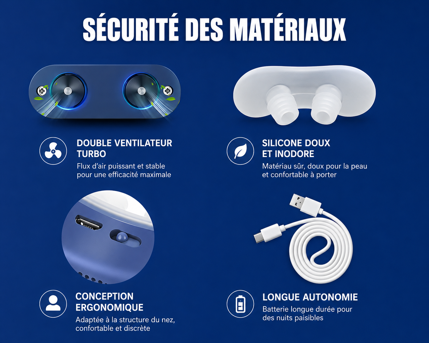 Appareil anti ronflement Portable Silencieux pour Apnée du Sommeil