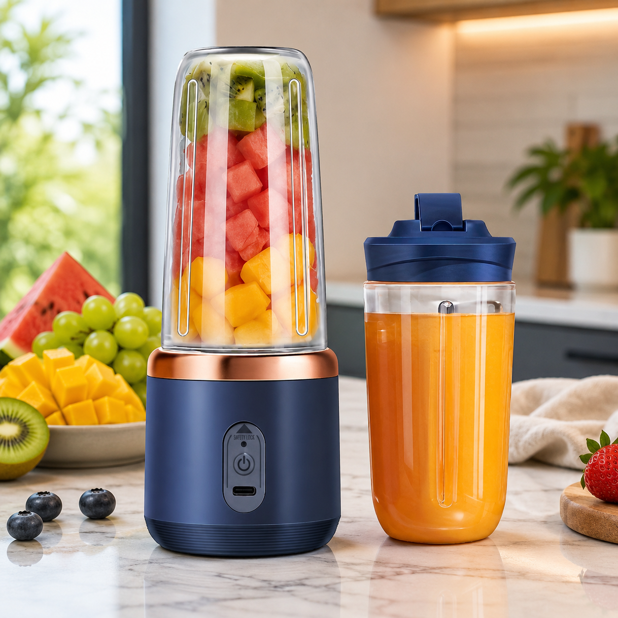 Blender Portable Rechargeable Sans Fil – Mixeur Smoothie avec Gourde-cuisine-Bleu-Oslo France