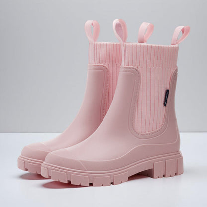 Bottes Chelsea Femme Imperméables – Bottines de Pluie à Semelle Crantée-vêtement-Rose-36-Oslo France