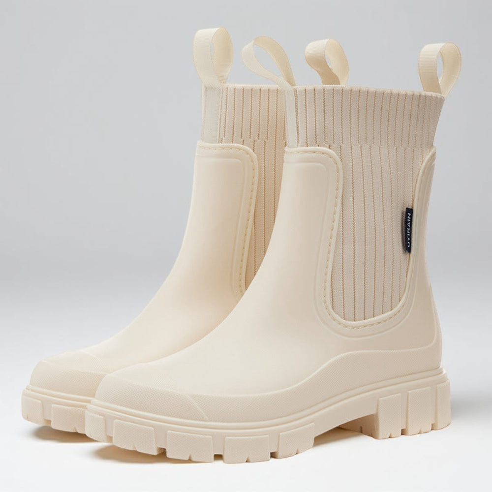 Bottes Chelsea Femme Imperméables – Bottines de Pluie à Semelle Crantée-vêtement-Beige-36-Oslo France