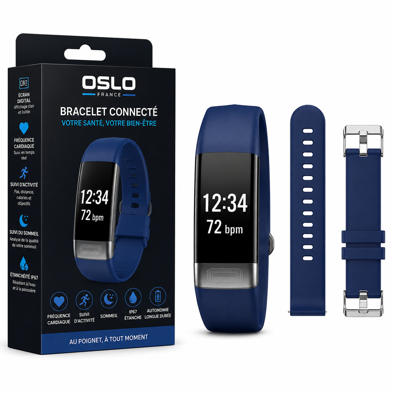 Bracelet Connecté Fitness – Suivi Cardiaque, Podomètre, Écran Digital-accessoires-Oslo France