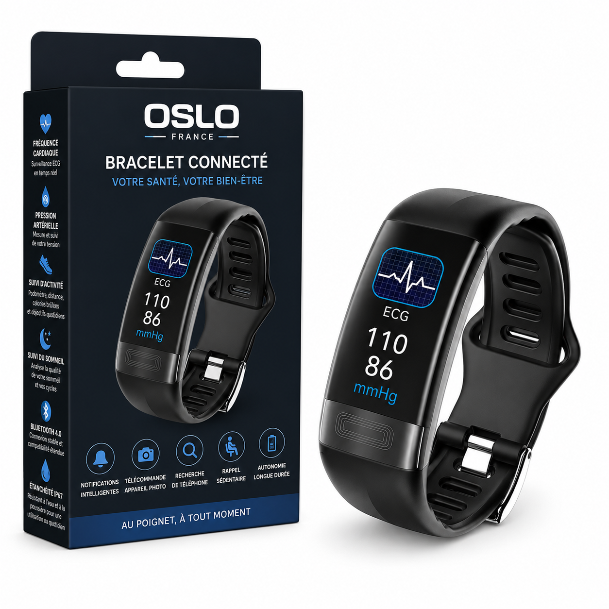 Bracelet Connecté Fitness – Suivi Cardiaque, Podomètre, Écran Digital-accessoires-Oslo France