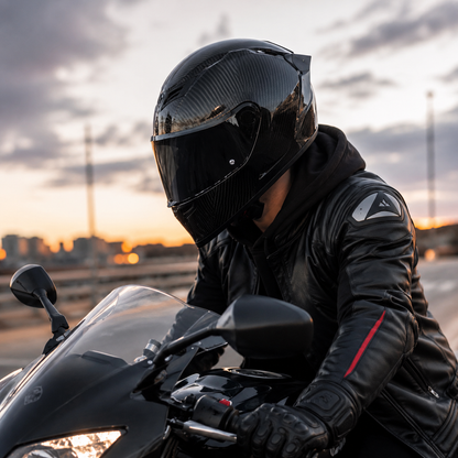 Casque Moto Intégral Homme Noir – Casque de Motocross et Scooter avec Visière Teintée Carbone