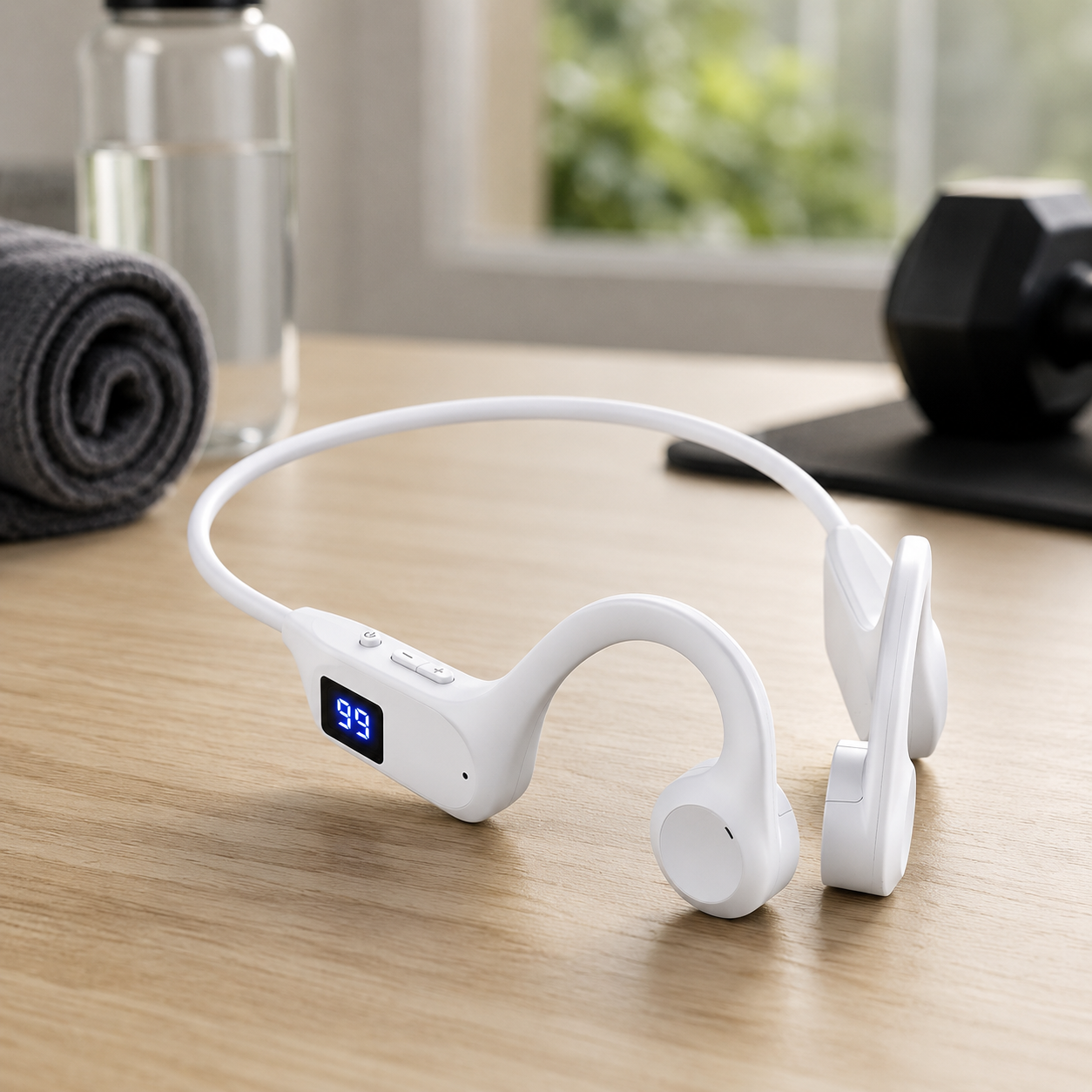 Casque à Conduction Osseuse Sans Fil Bluetooth – Écouteurs Sport avec Affichage LED-accessoires-Blanc-Oslo France