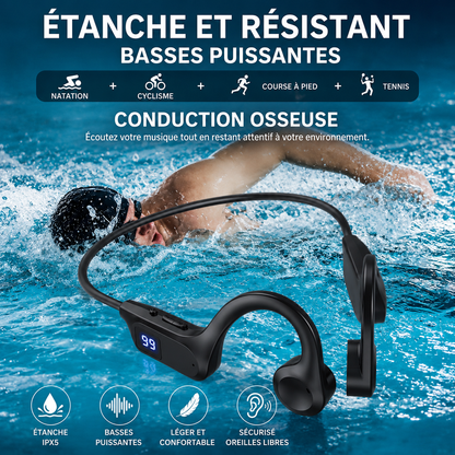 Casque à Conduction Osseuse Sans Fil Bluetooth – Écouteurs Sport avec Affichage LED-accessoires-Oslo France