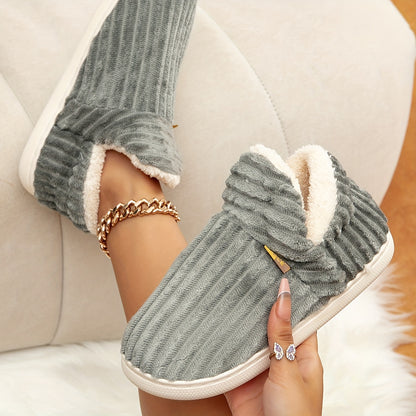Chaussons Femme Fourrés Doux – Pantoufles en Velours – Semelle Confortable-vêtement-Gris-36-Oslo France