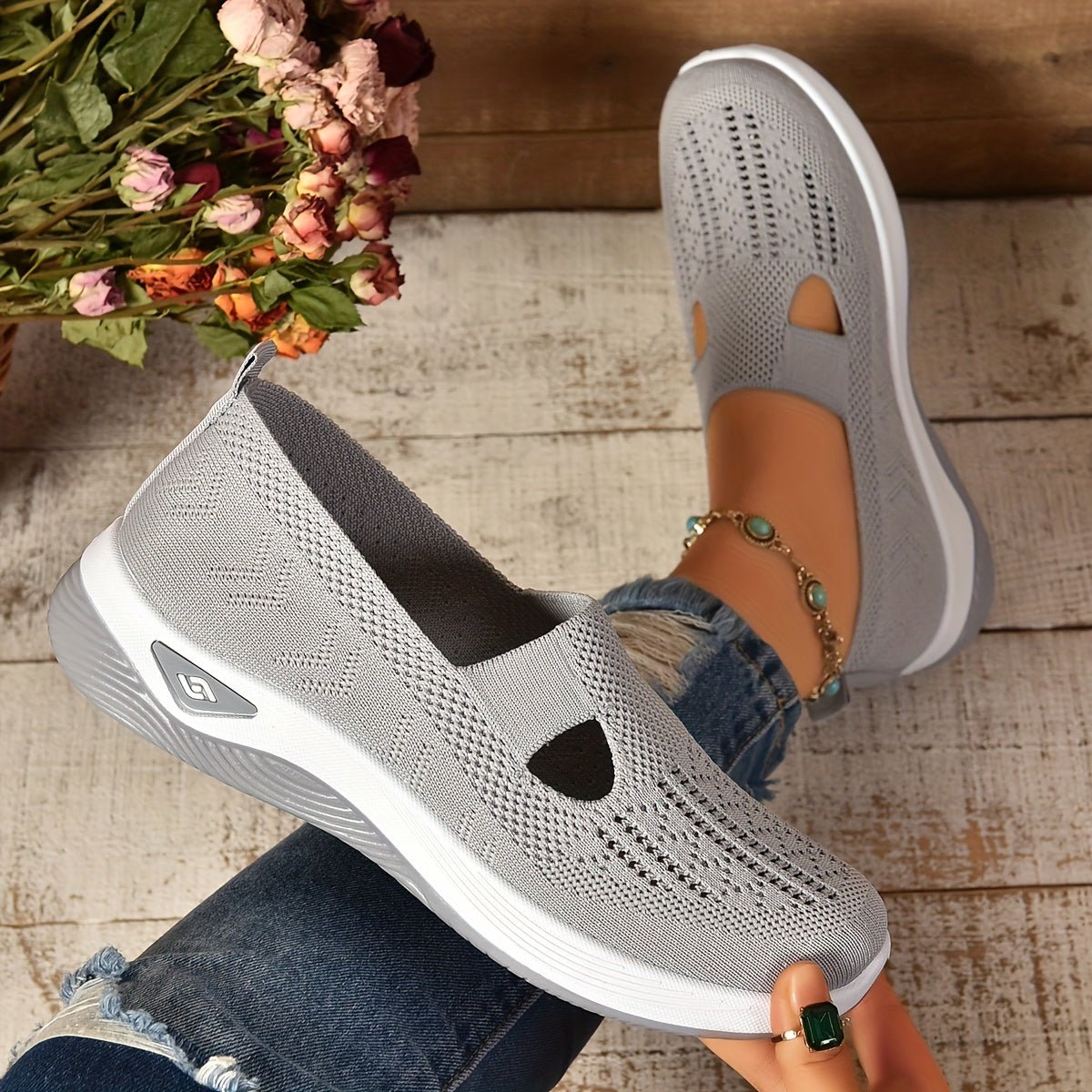 Chaussures orthopédiques femme sans lacets, baskets légères avec semelle souple-vêtement-Gris-36-Oslo France