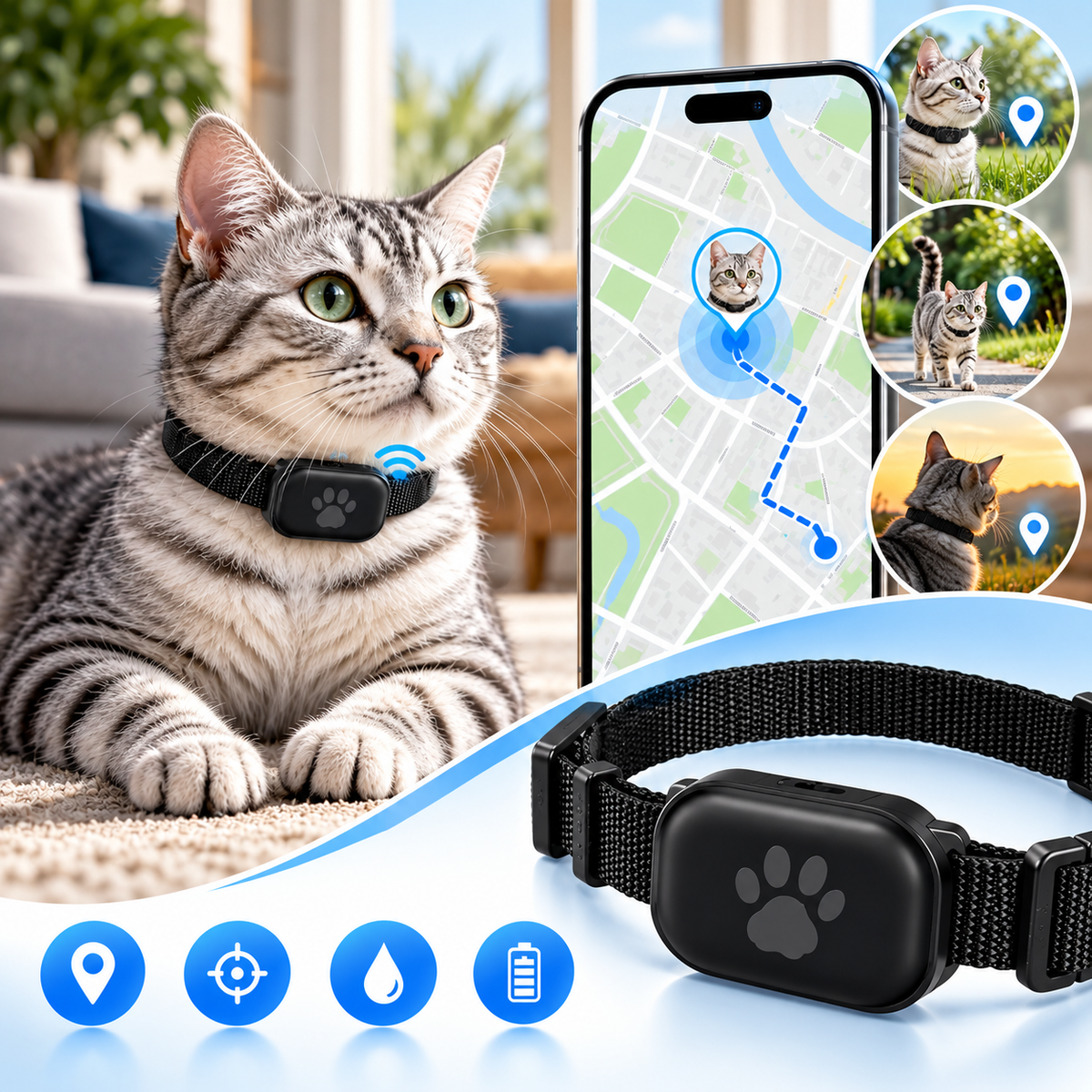 Collier GPS pour chat avec suivi de localisation en temps réel, alertes et boîtier résistant à l’eau-accessoires-Noir-Android-Oslo France