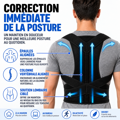 Correcteur de posture dos réglable – Gilet de maintien dorsal avec soutien lombaire – Noir-Accessories-Oslo France