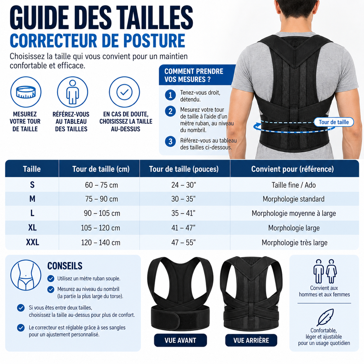 Correcteur de posture dos réglable – Gilet de maintien dorsal avec soutien lombaire – Noir-Accessories-Oslo France