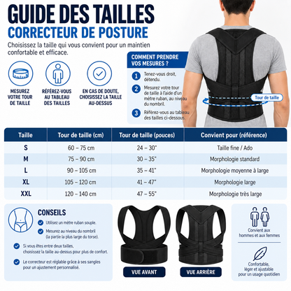 Correcteur de posture dos réglable – Gilet de maintien dorsal avec soutien lombaire – Noir-Accessories-Oslo France
