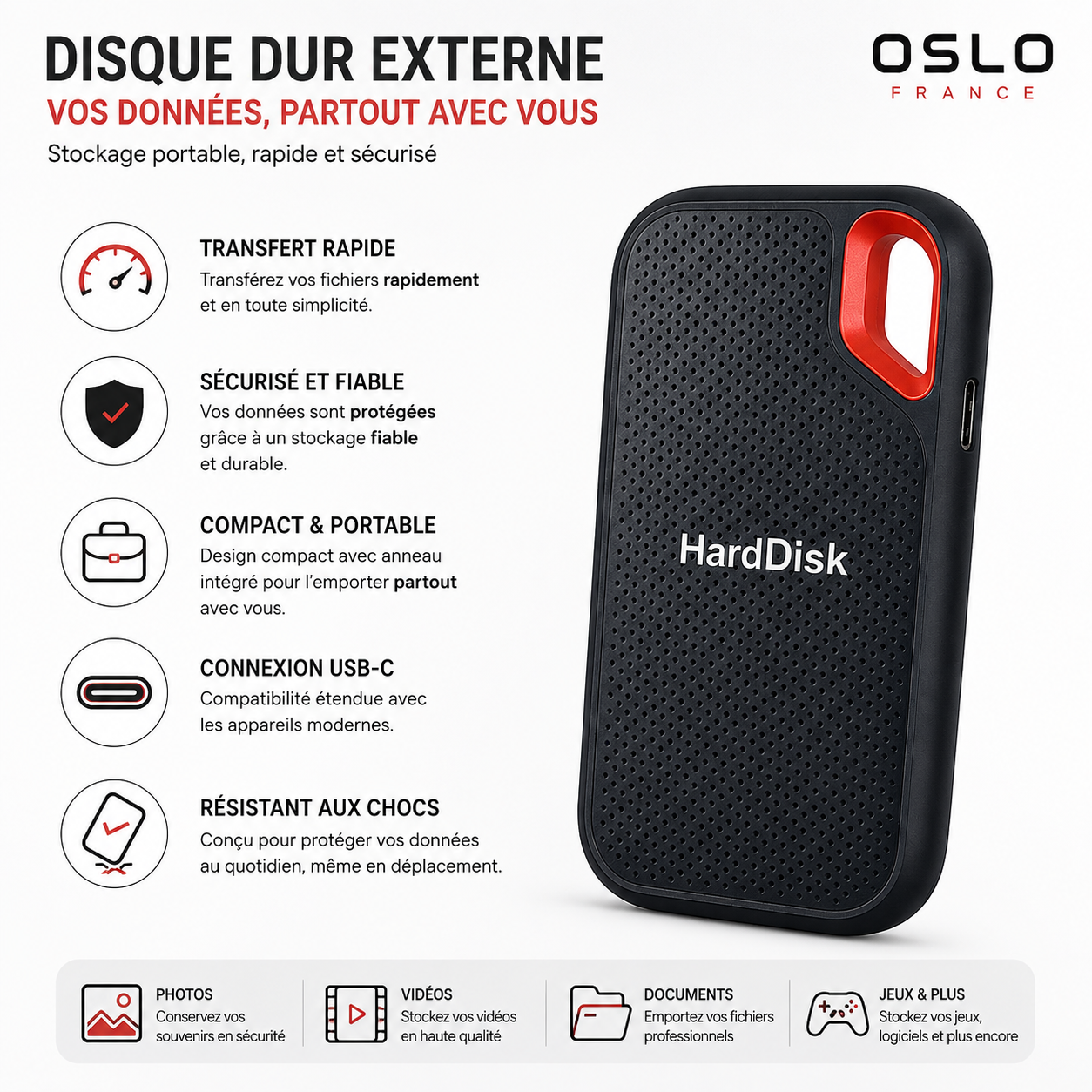 Disque Dur Externe Portable Haute Vitesse – Stockage USB Compact et Résistant-accessoires-Oslo France