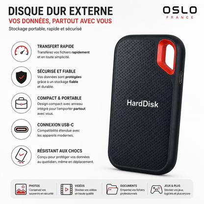 Disque Dur Externe Portable Haute Vitesse – Stockage USB Compact et Résistant-accessoires-Oslo France