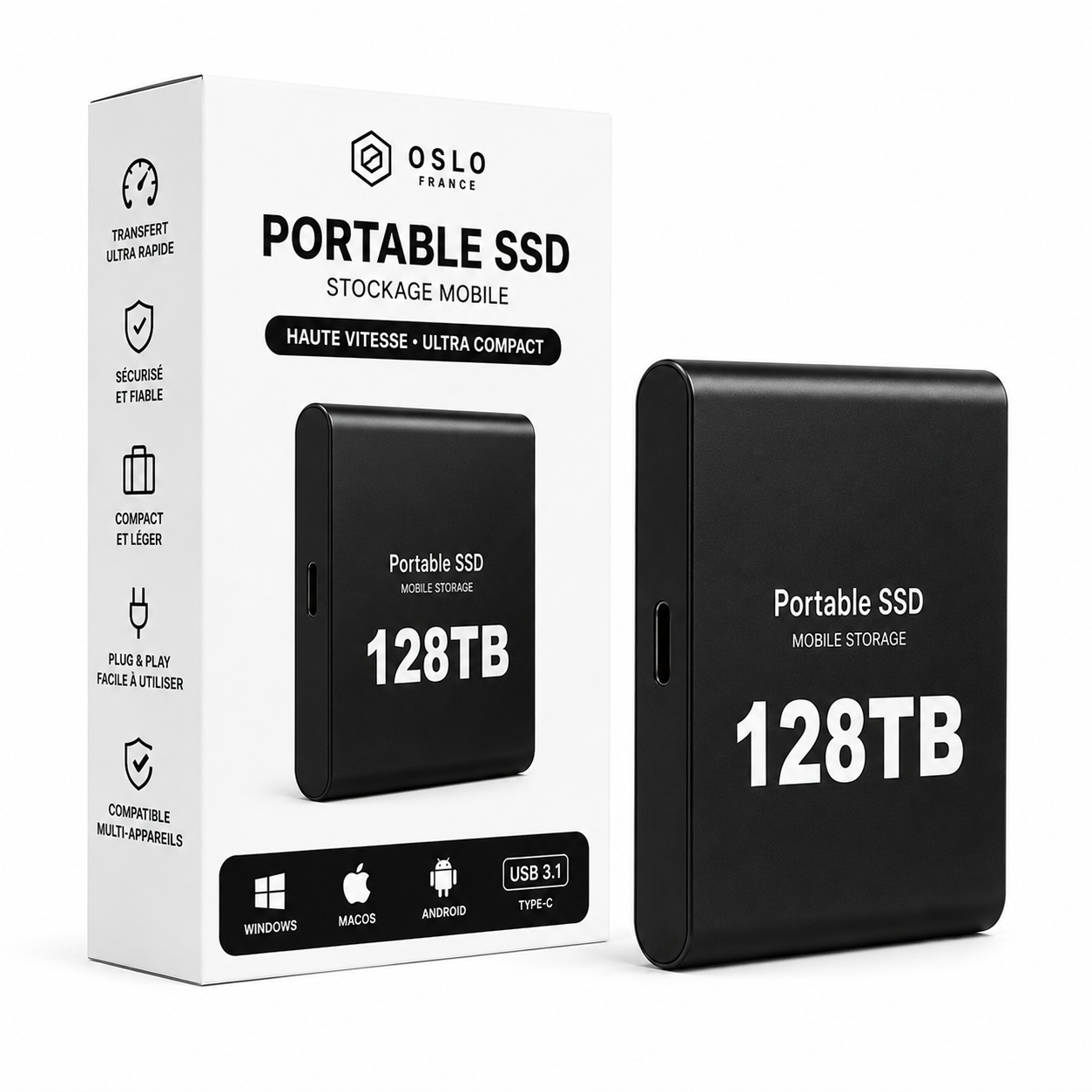 Disque Dur SSD Portable 128 To USB – Disque Dur Externe Haute Vitesse-accessoires-Noir-Oslo France