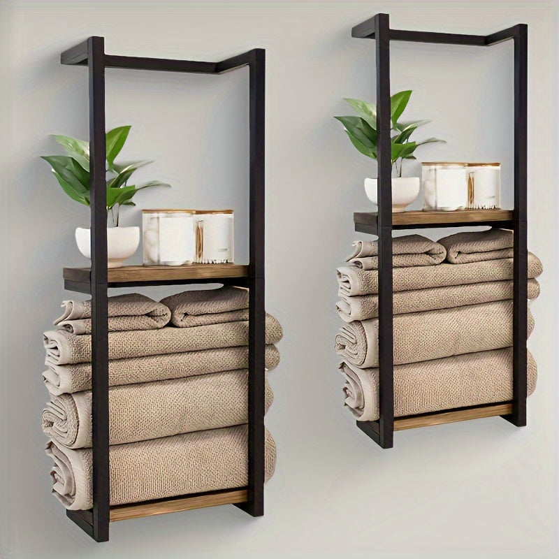 Étagère porte-serviettes murale en métal et bois, rangement vertical pour salle de bain, serviettes et linge de toilette-salle de bain-Oslo France-Oslo France