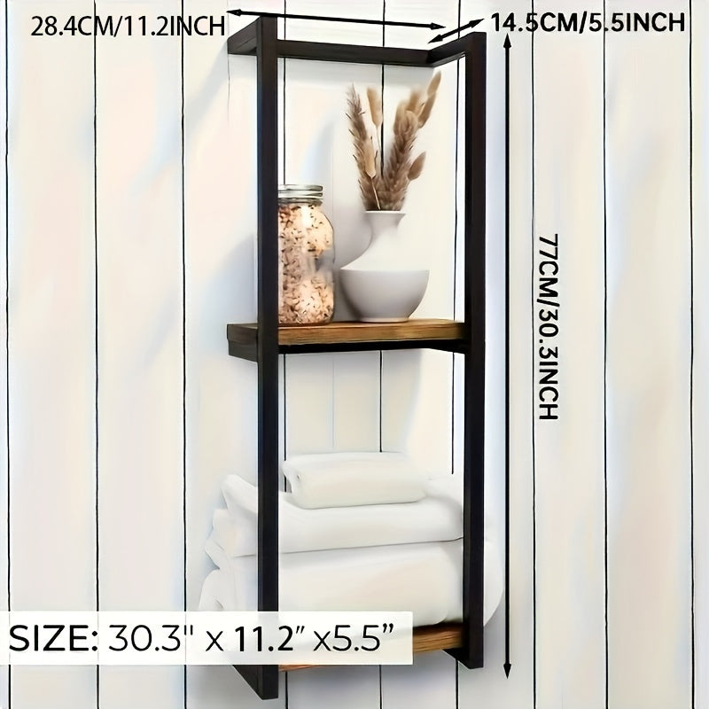Étagère porte-serviettes murale en métal et bois, rangement vertical pour salle de bain, serviettes et linge de toilette-salle de bain-Oslo France-Oslo France