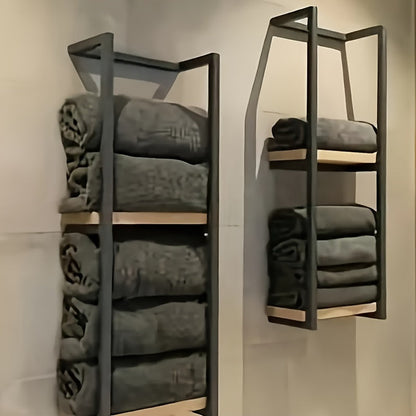 Étagère porte-serviettes murale en métal et bois, rangement vertical pour salle de bain, serviettes et linge de toilette-salle de bain-Oslo France-Oslo France