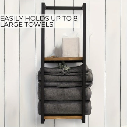 Étagère porte-serviettes murale en métal et bois, rangement vertical pour salle de bain, serviettes et linge de toilette-salle de bain-Oslo France-Oslo France