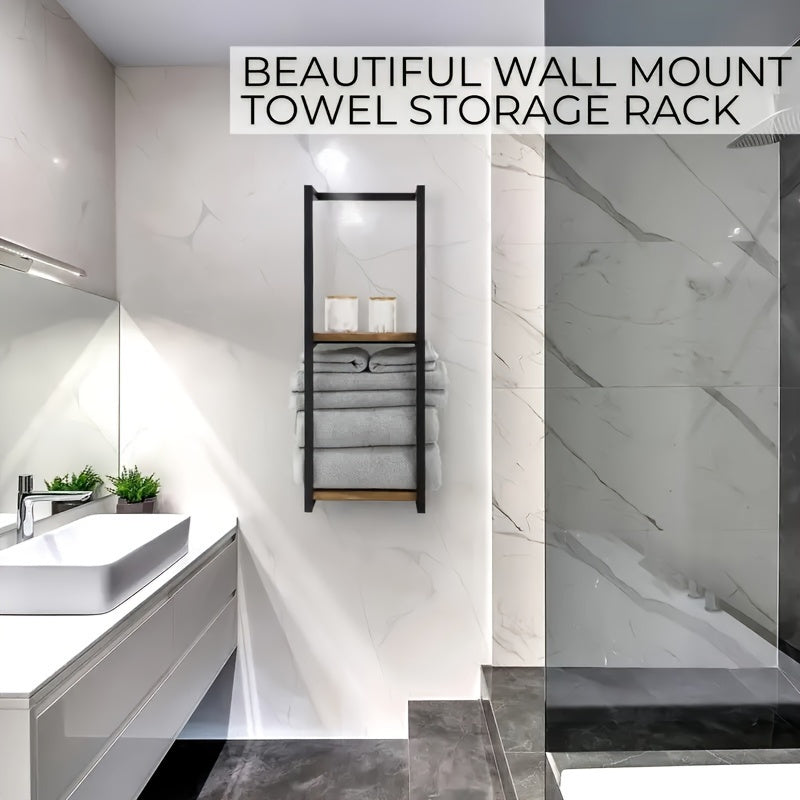 Étagère porte-serviettes murale en métal et bois, rangement vertical pour salle de bain, serviettes et linge de toilette-salle de bain-Oslo France-Oslo France