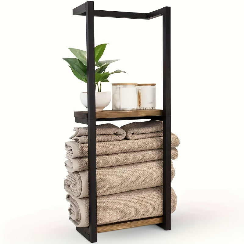 Étagère porte-serviettes murale en métal et bois, rangement vertical pour salle de bain, serviettes et linge de toilette-salle de bain-Oslo France-Oslo France