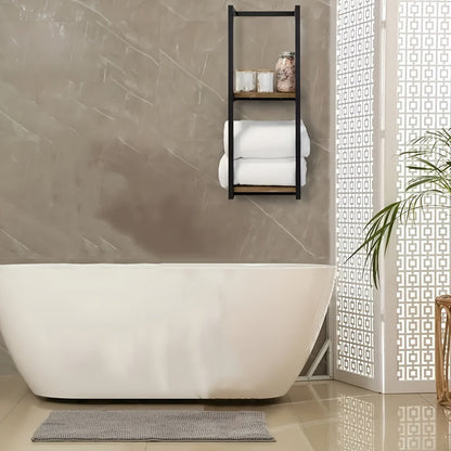 Étagère porte-serviettes murale en métal et bois, rangement vertical pour salle de bain, serviettes et linge de toilette-salle de bain-Oslo France-Oslo France