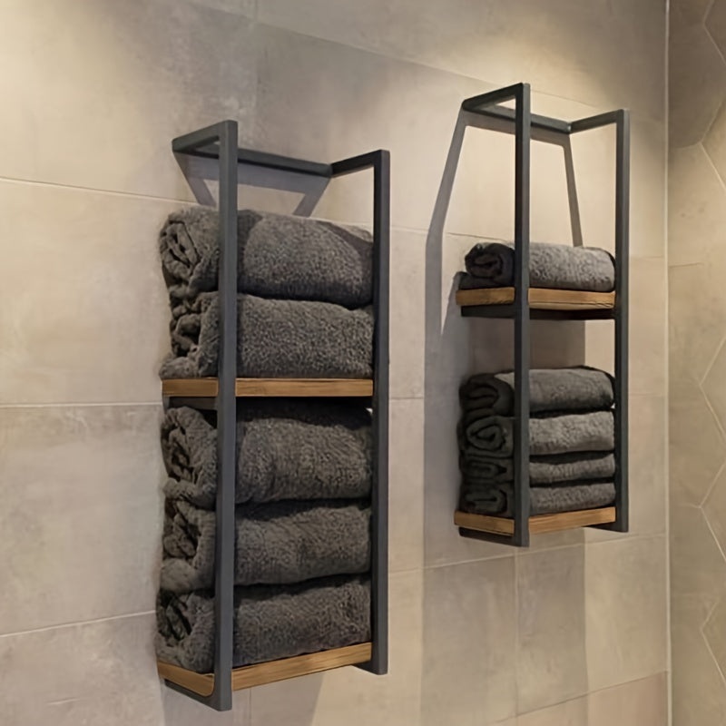 Étagère porte-serviettes murale en métal et bois, rangement vertical pour salle de bain, serviettes et linge de toilette-salle de bain-Oslo France-Oslo France