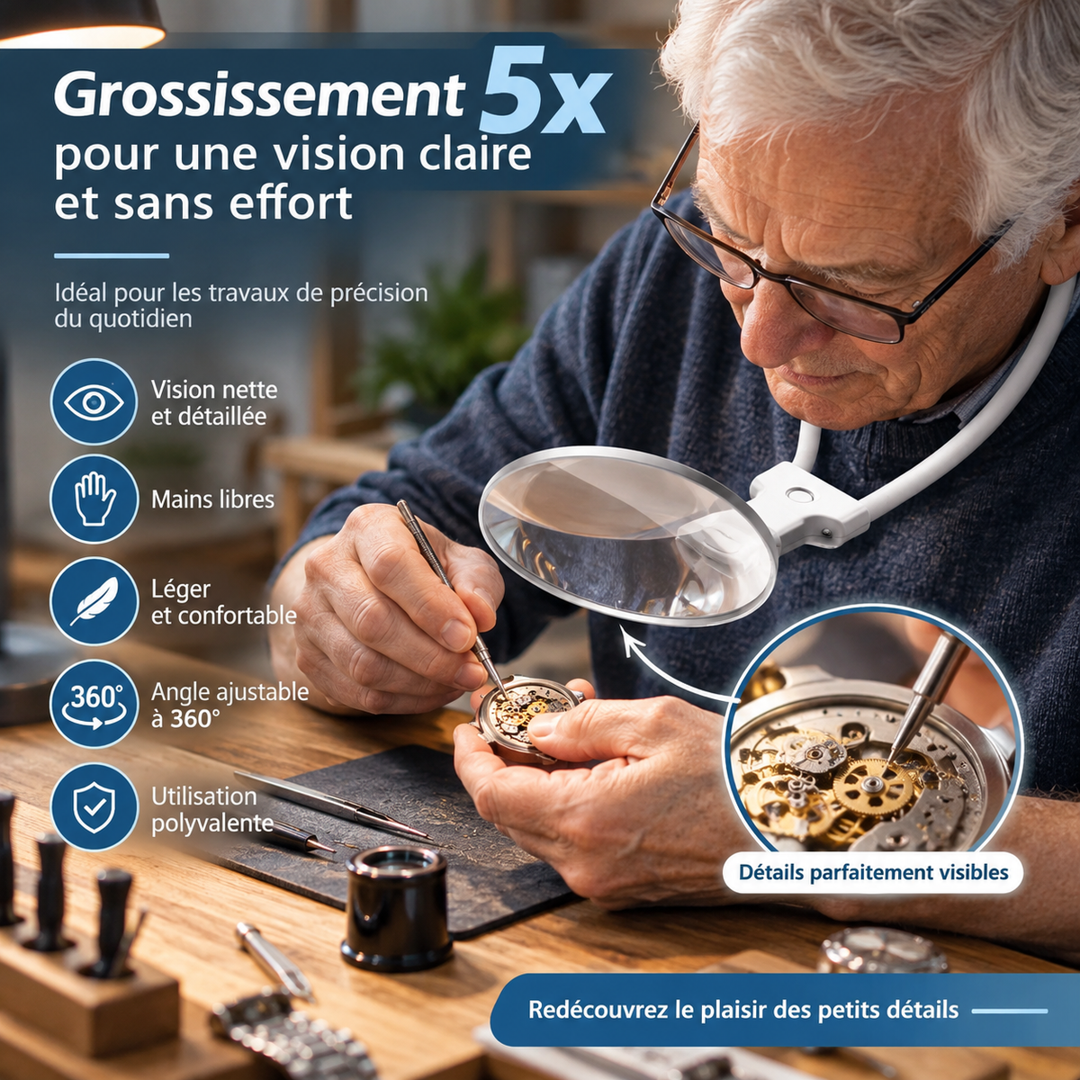 Loupe de Lecture 5X avec Sangle Ajustable | Loupe Grossissante Idéale pour Seniors