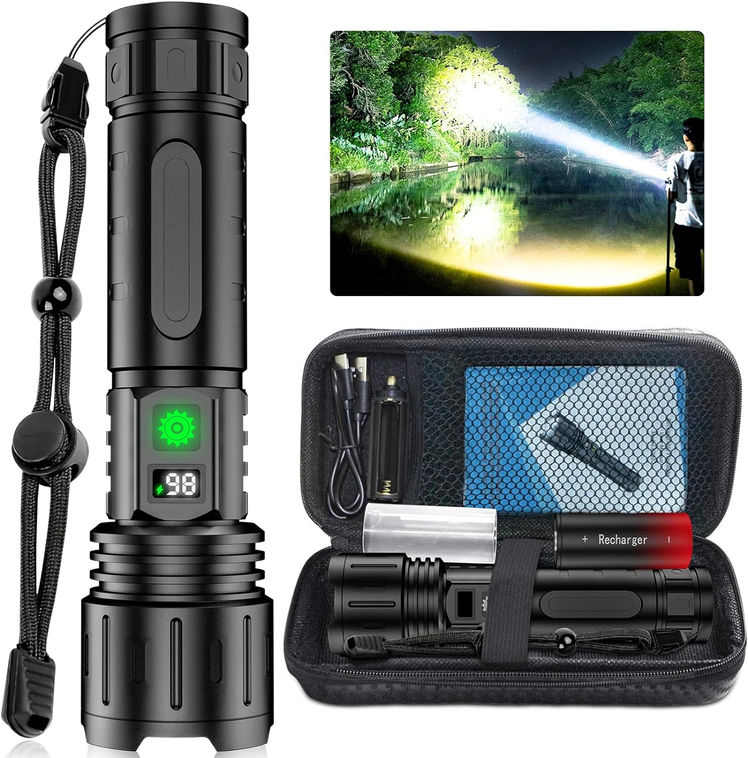 Lampe Torche LED Rechargeable Puissante – Longue Portée avec Batterie, Écran de Charge-accessoires-Oslo France