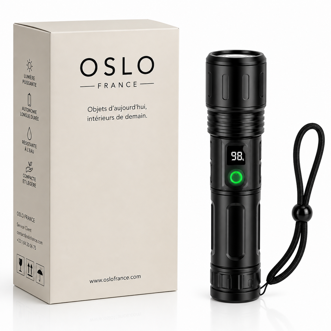 Lampe Torche LED Rechargeable Puissante – Longue Portée avec Batterie, Écran de Charge-accessoires-Oslo France
