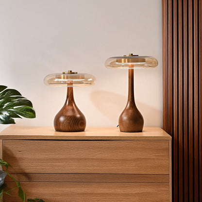 Lampe de Table Design Bois et Verre – Lampe de Chevet Champignon Style Scandinave, Bois Massif-lumière-Oslo France