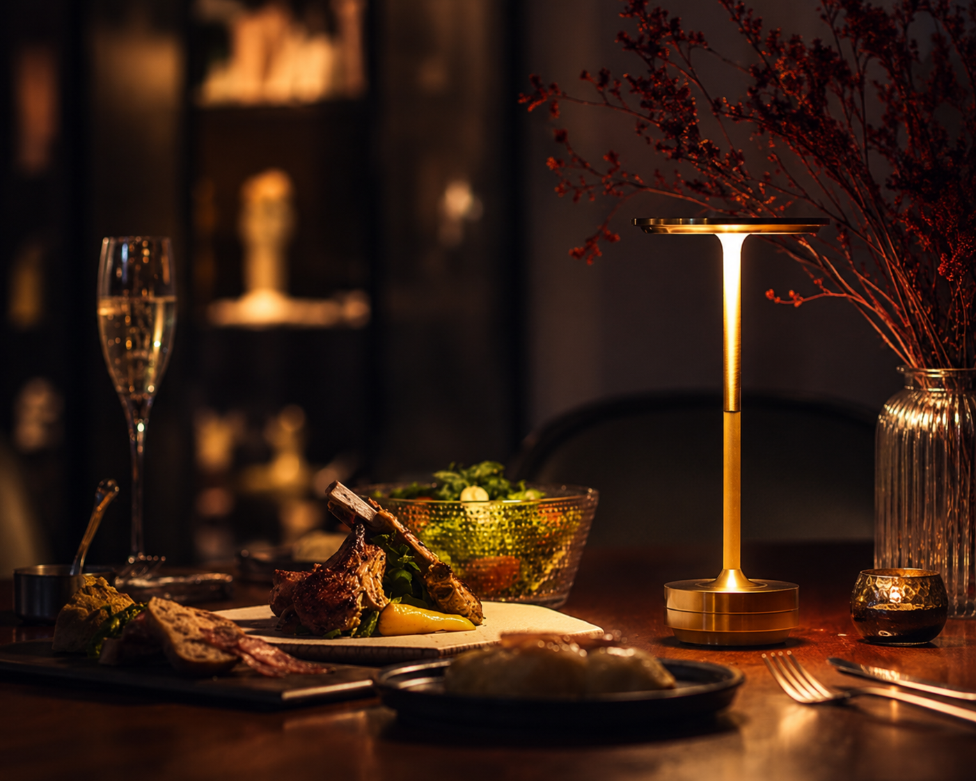 Lampe de Table Sans Fil Rechargeable LED Dorée – Design pour Restaurant, Bar et Salon – Lumière Tactile Chaude-décoration intérieure-Oslo France