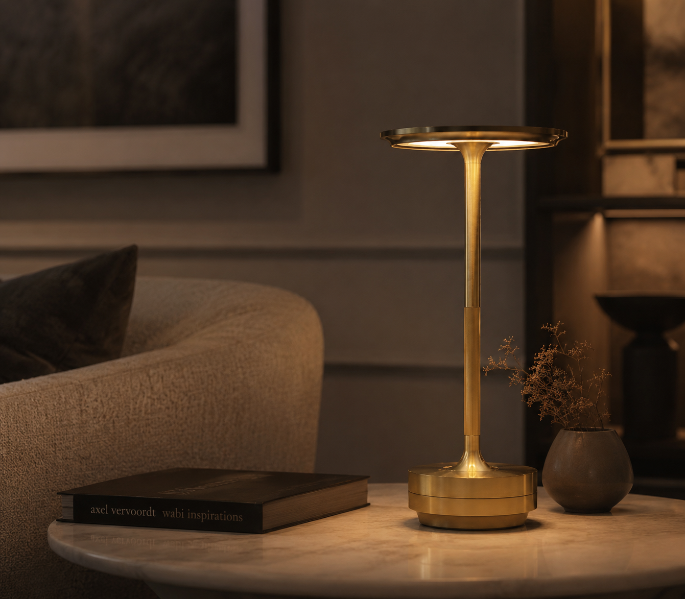 Lampe de Table Sans Fil Rechargeable LED Dorée – Design pour Restaurant, Bar et Salon – Lumière Tactile Chaude-décoration intérieure-Oslo France