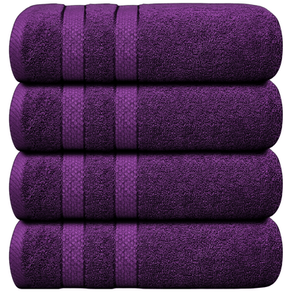 Lot de 4 Serviettes de Bain en Coton 75 × 150 cm - Douces, Absorbantes et Moelleuses-salle de bain-Oslo France-Violet-Oslo France
