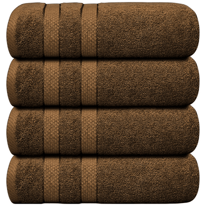 Lot de 4 Serviettes de Bain en Coton 75 × 150 cm - Douces, Absorbantes et Moelleuses-salle de bain-Oslo France-Marron-Oslo France