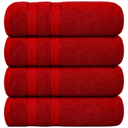 Lot de 4 Serviettes de Bain en Coton 75 × 150 cm - Douces, Absorbantes et Moelleuses-salle de bain-Oslo France-Rouge-Oslo France