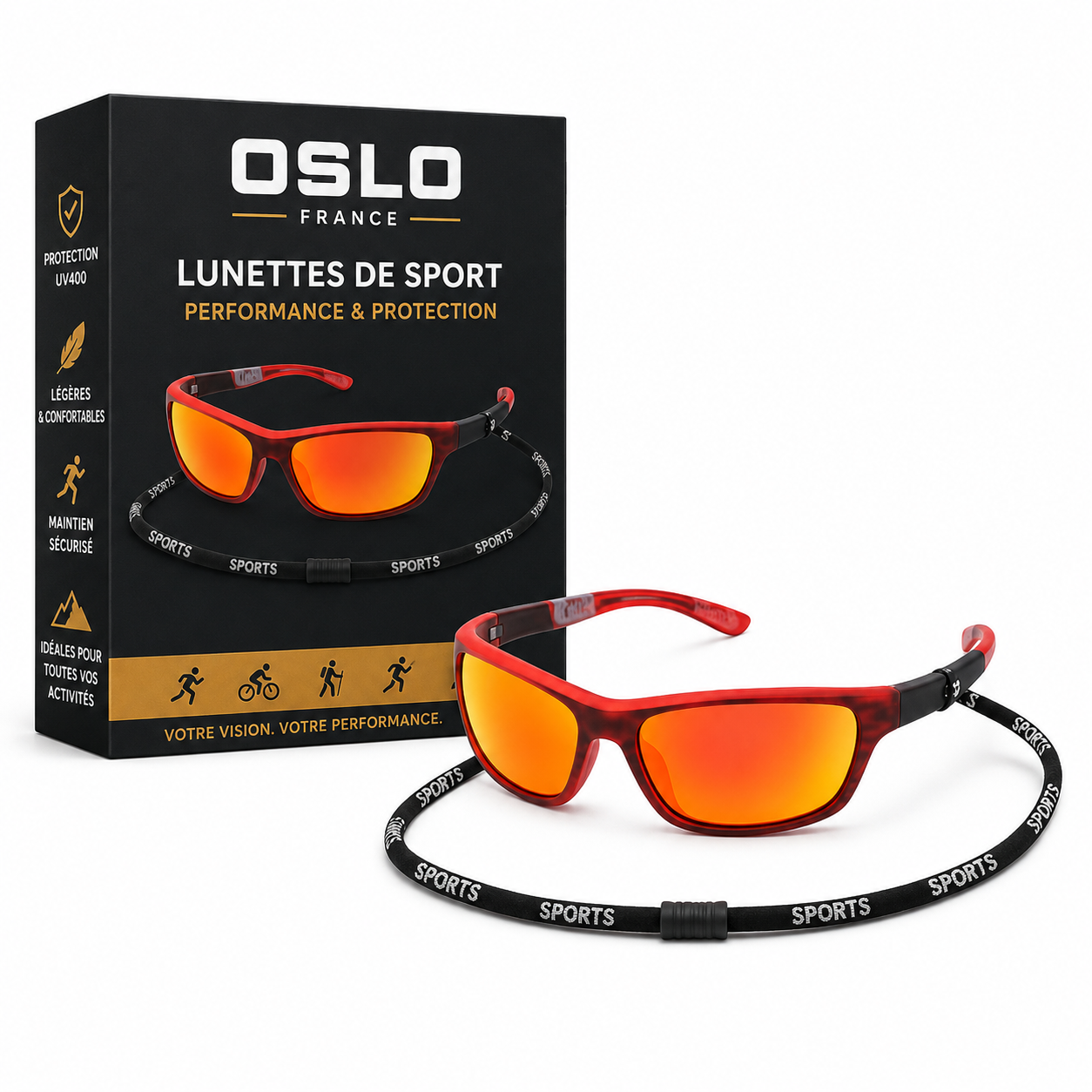 Lunettes De Soleil de Sport Polarisées – Cordon Réglable, Protection UV-vêtement-Oslo France