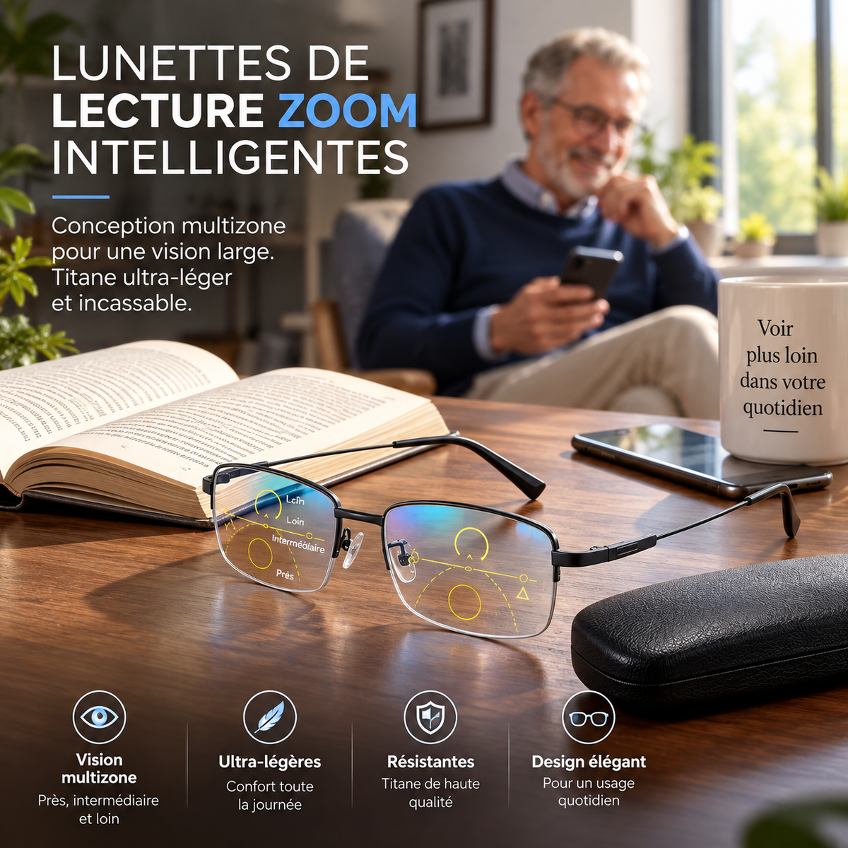 Lunettes Progressives avec Étui – Lunettes de Vue Multifocales pour Lecture et Vision de Près-vêtement-Oslo France