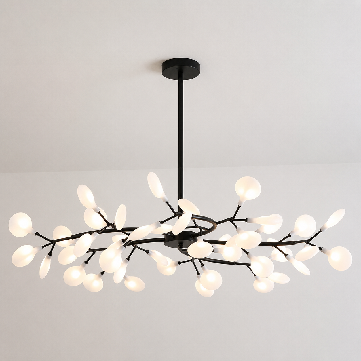 Suspension Style botanique - Lustre Design fleurs avec Led-décoration intérieure-70CM-Noir-Oslo France