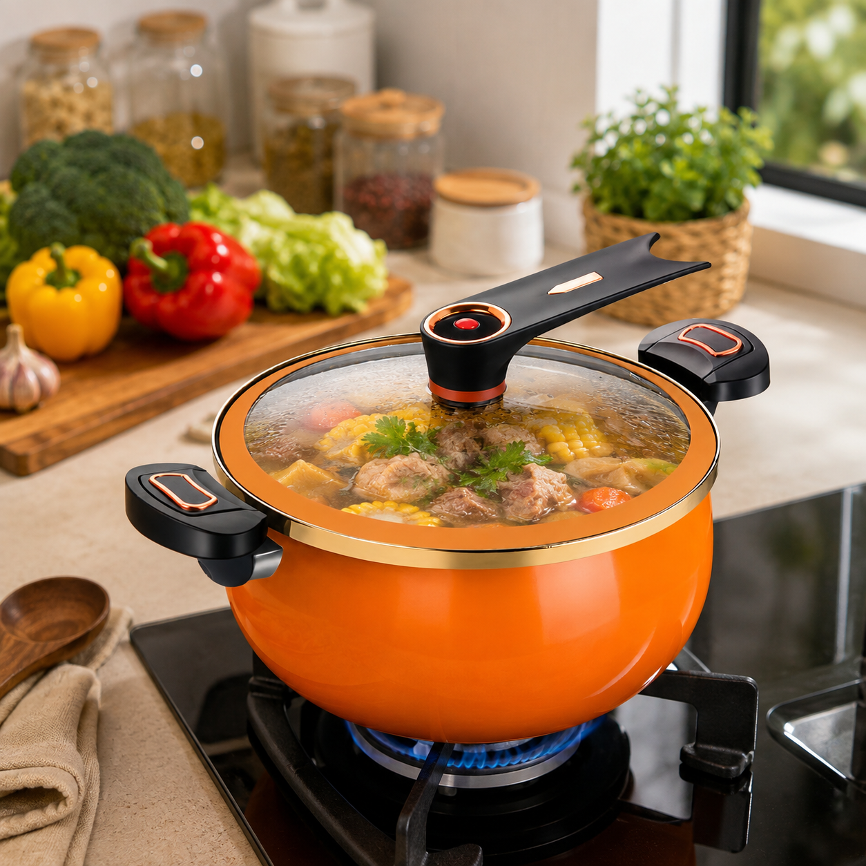 Marmite avec Couvercle en Verre – Grande Casserole de Cuisine – Poignées Ergonomiques-cuisine-Orange-Oslo France
