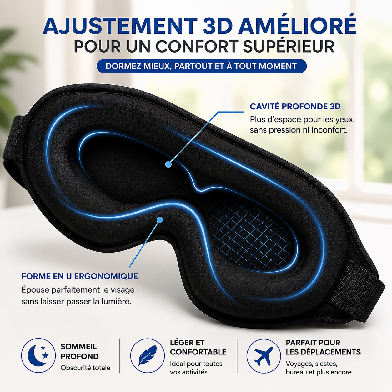 Masque de Sommeil – Masque de Nuit Confortable avec Bandeau Ajustable-accessoires-Oslo France