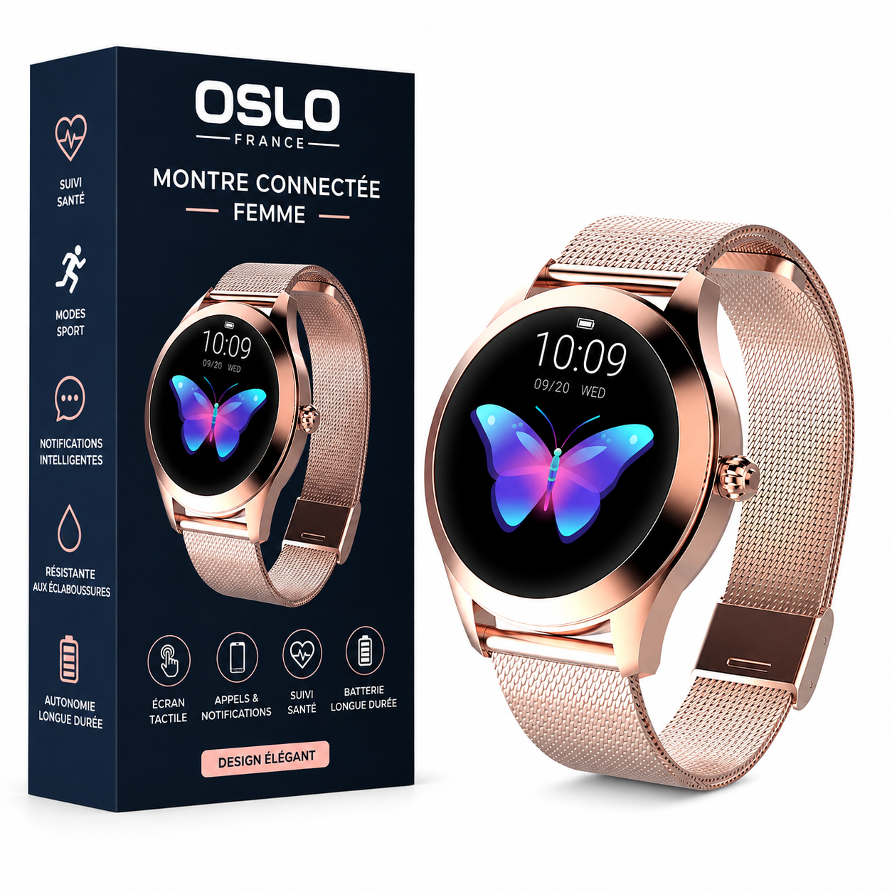Montre Connectée Femme Élégante – Écran Tactile Rond, Bracelet Acier Magnétique, Design Chic-accessoires-Rose Doré-Oslo France