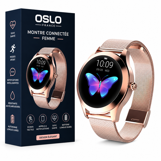 Montre Connectée Femme Élégante – Écran Tactile Rond, Bracelet Acier Magnétique, Design Chic-accessoires-Rose Doré-Oslo France