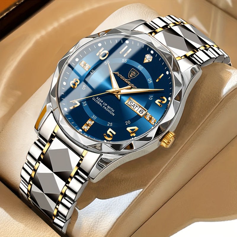 Montre homme élégante à cadran – Bracelet métal affichage jour et date-vêtement-Bleu-Oslo France