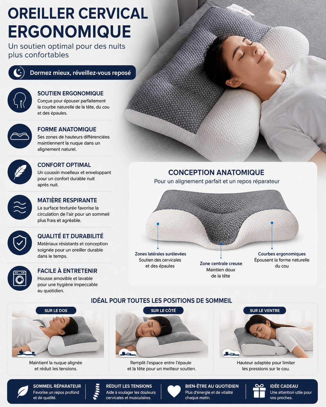Oreiller cervical ergonomique, coussin de soutien pour la tête et le cou-accessoires-Oslo France-Oslo France