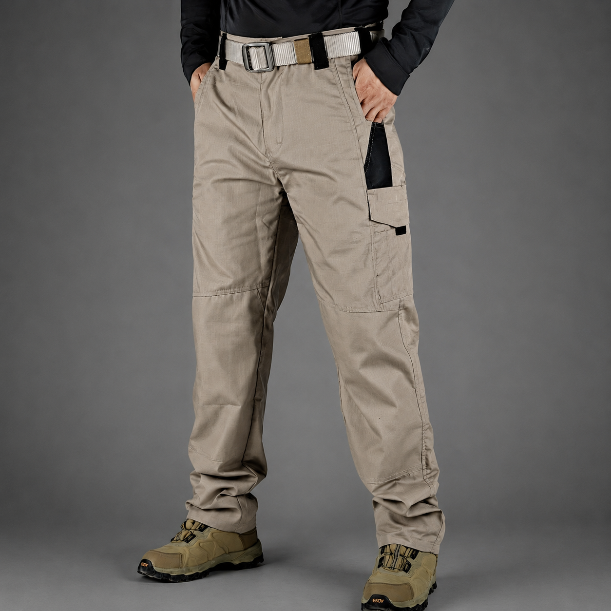 Pantalon Cargo Homme – Pantalon Tactique Multi-Poches avec Ceinture-vêtement-Kaki-S-Oslo France