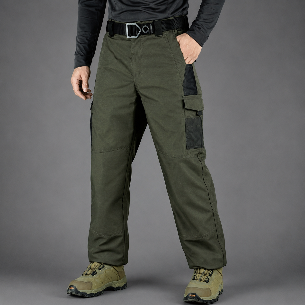 Pantalon Cargo Homme – Pantalon Tactique Multi-Poches avec Ceinture-vêtement-Vert militaire-S-Oslo France