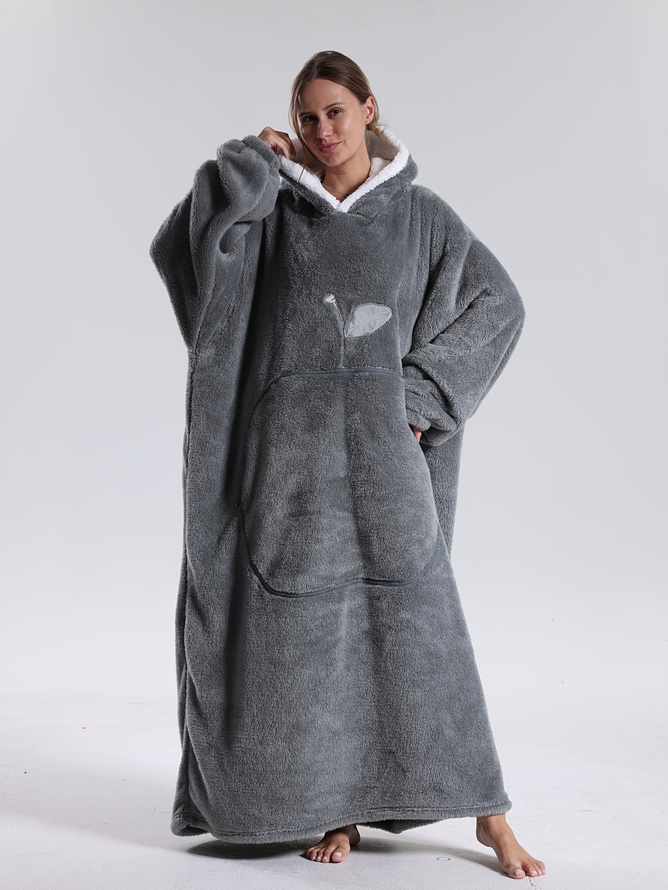 Plaid à Capuche Doux et Chaud – Couverture Polaire à Porter – Poncho Cocooning-vêtement-Gris-Unique-Oslo France