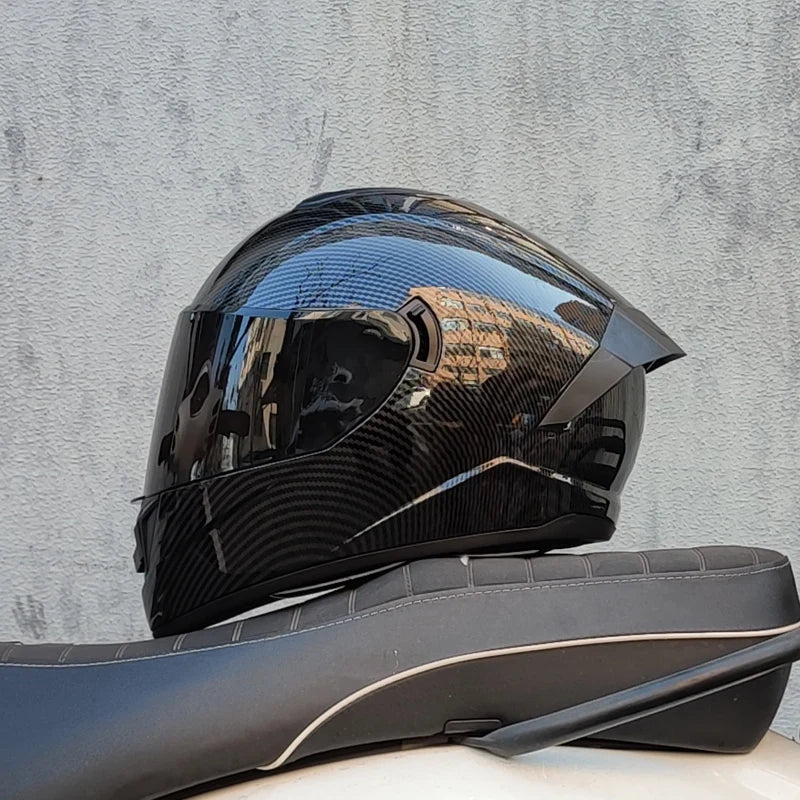 Casque Moto Intégral Homme Noir – Casque de Motocross et Scooter avec Visière Teintée Carbone