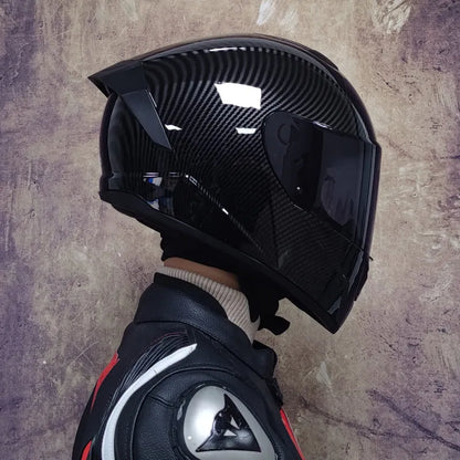 Casque Moto Intégral Homme Noir – Casque de Motocross et Scooter avec Visière Teintée Carbone